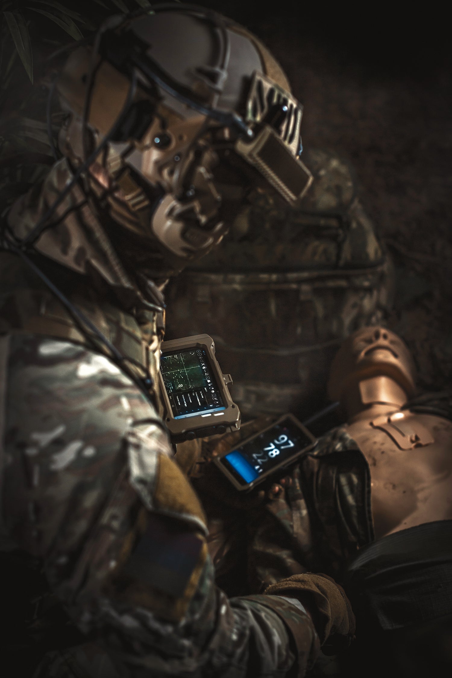 A medic with the British Army’s 16 Medical Regiment trains with satellite equipment