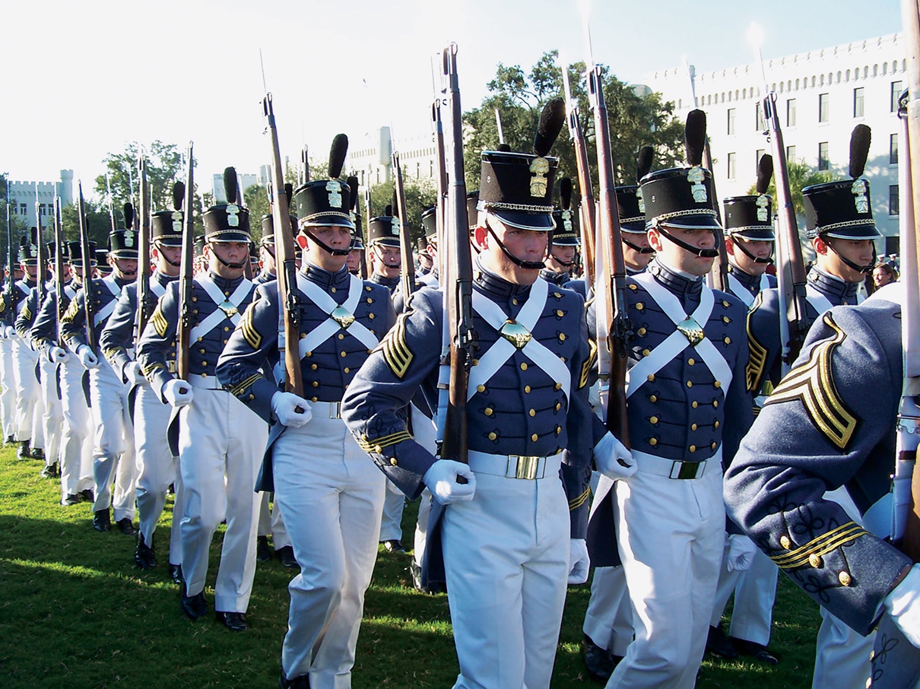 The Summerall Guards, a drill platoon at The Citadel, South Carolina, are put through their paces. (Credit: Wikipedia)
