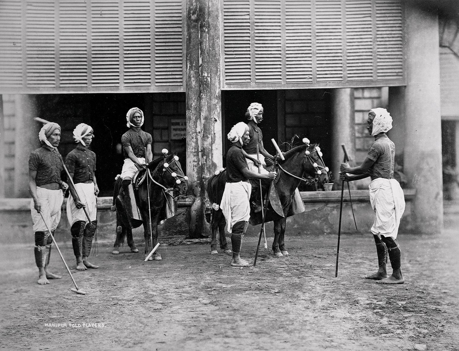 These polo players were photographed in 1875 in Manipur, India, recognized as the birthplace of modern polo. (Credit: Wikipedia)