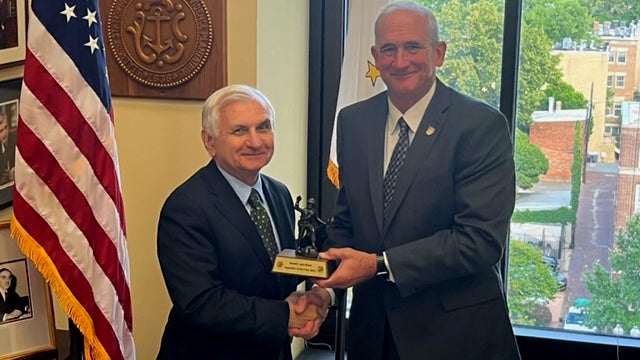 Senator Jack Reed receives award from retired Gen. Bob Brown (Courtesy photo)