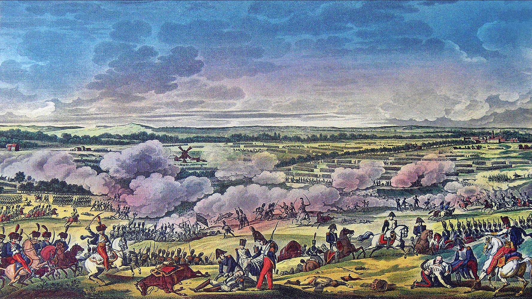 The June 18, 1815, Battle of Waterloo is depicted in this lithograph. (Credit: Wikimedia Commons)