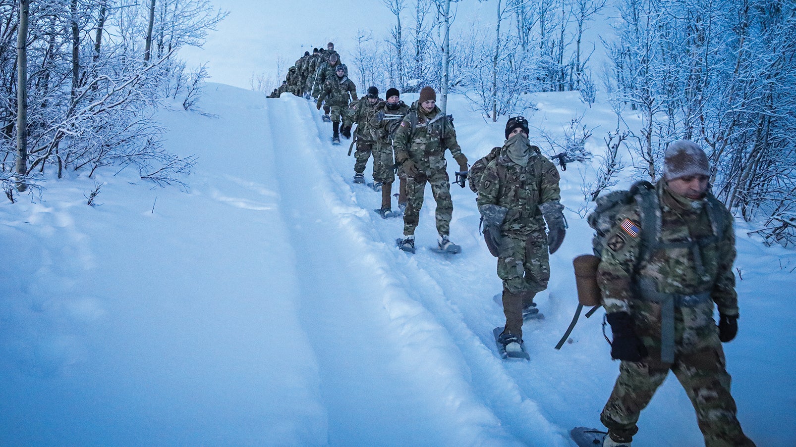 Soldiers with the 70th Brigade Engineer Battalion, 1st Brigade Combat Team, 11th Airborne Division, train at Fort Greely, Alaska. (Credit: U.S. Army/Zachary Catron)