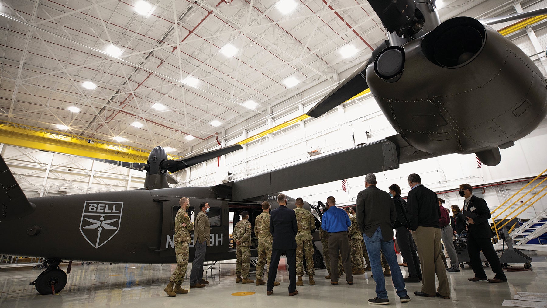 Soldiers from the 3rd Brigade Combat Team, 101st Airborne Division (Air Assault), evaluate the cabin of a Bell V-280 Valor aircraft to provide the company with soldier feedback. (Credit: U.S. Army/Luke Allen)