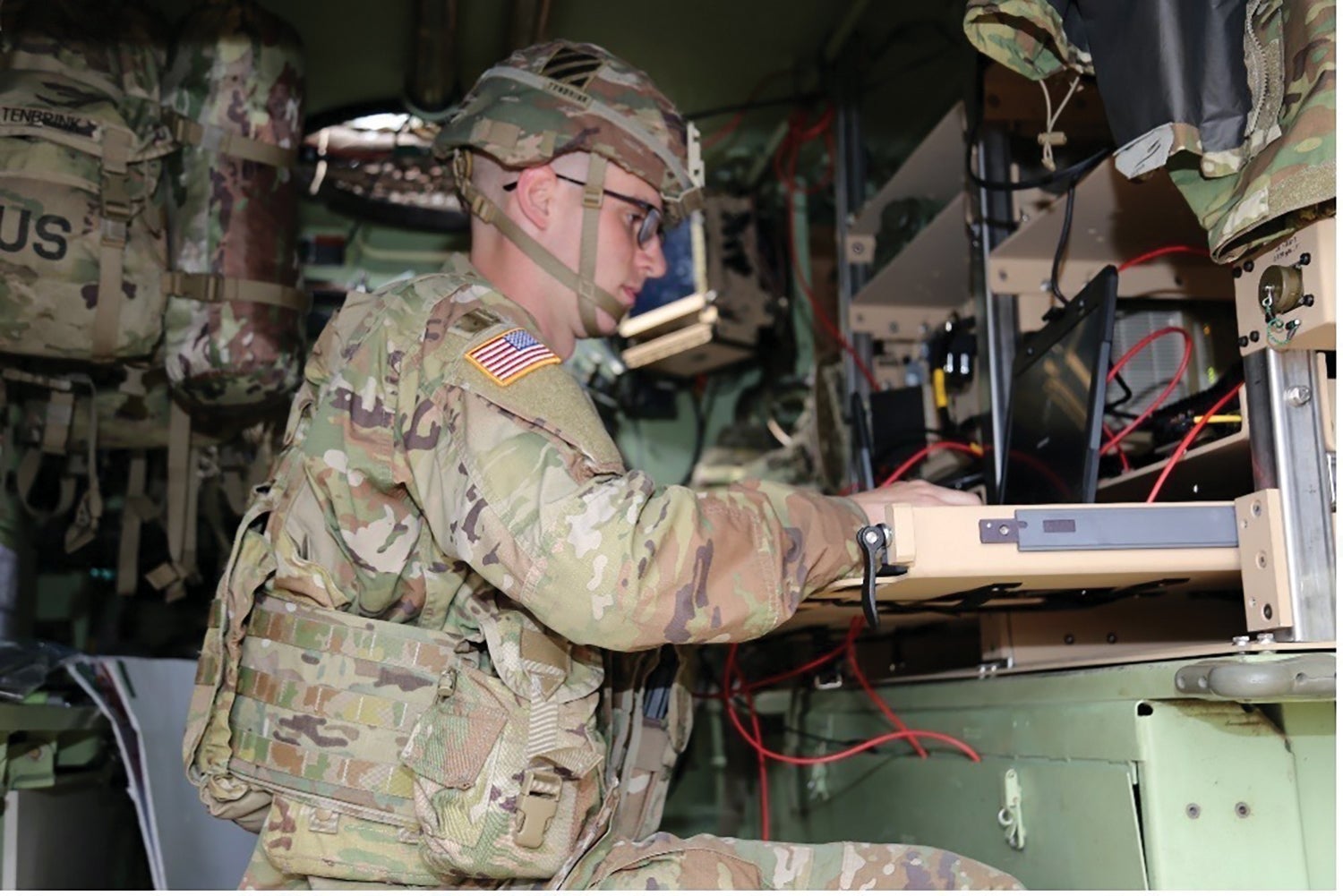 Spc. Elijah Tenbrink, an intelligence analyst, participates in a test of an updated Army network at Fort Stewart, Georgia. (Credit: U.S. Army/Amy Walker)