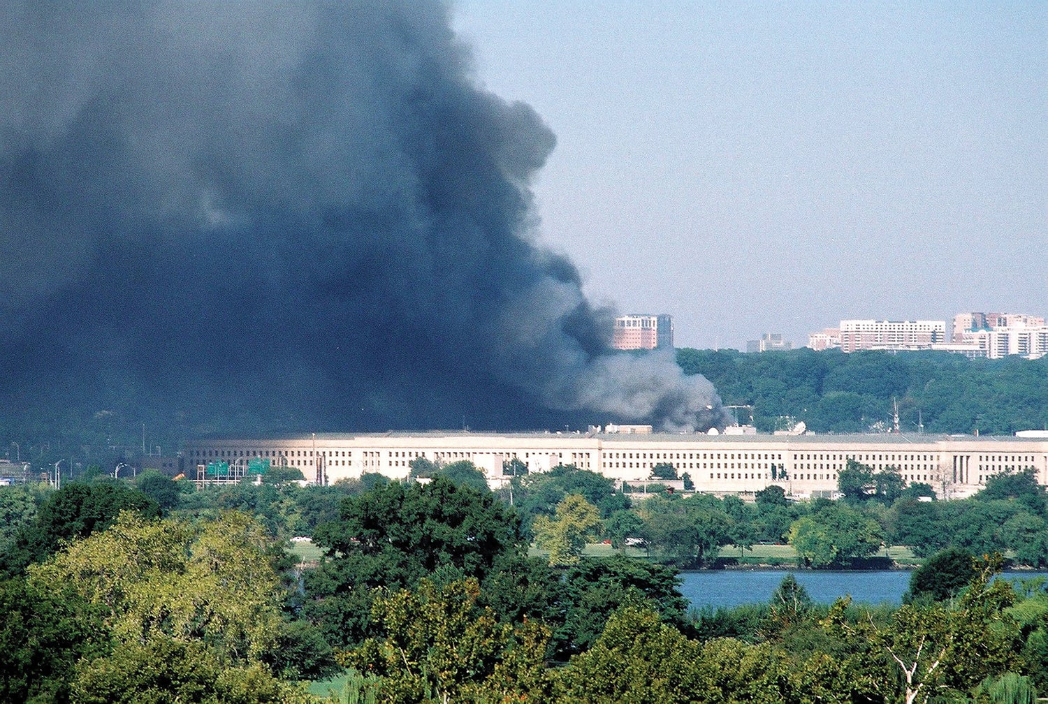 Clouds of smoke billow out of the Pentagon following the 9/11 terrorist attacks. 