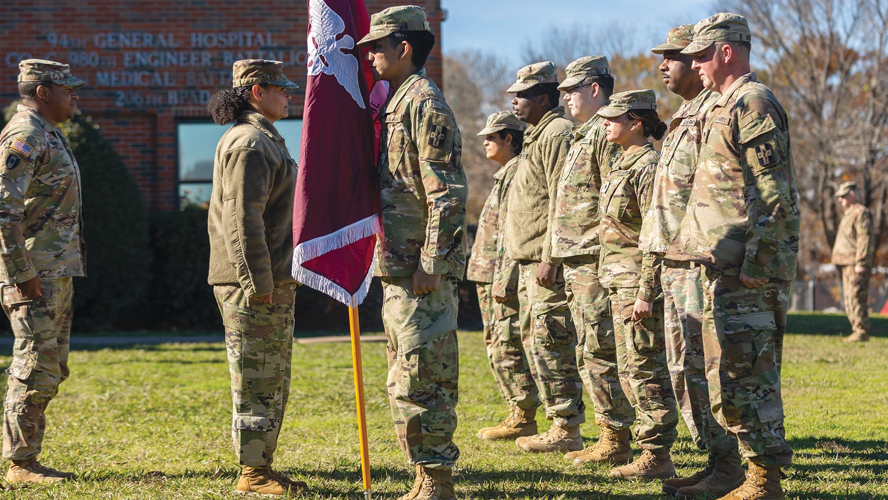 U.S. Army Reserve soldiers with the 394th Field Hospital are promoted to sergeant during a monthly battle assembly in Seagoville, Texas. (Credit: U.S. Army Reserve/1st Lt. Harrison Gold)