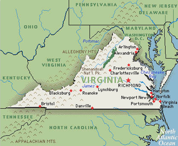 Map of the Central Virginia Chapter Area