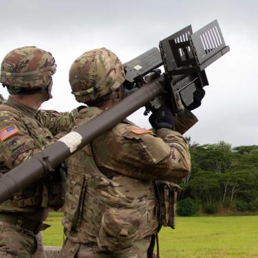 two soldiers training to shoot down drones with a Stinger
