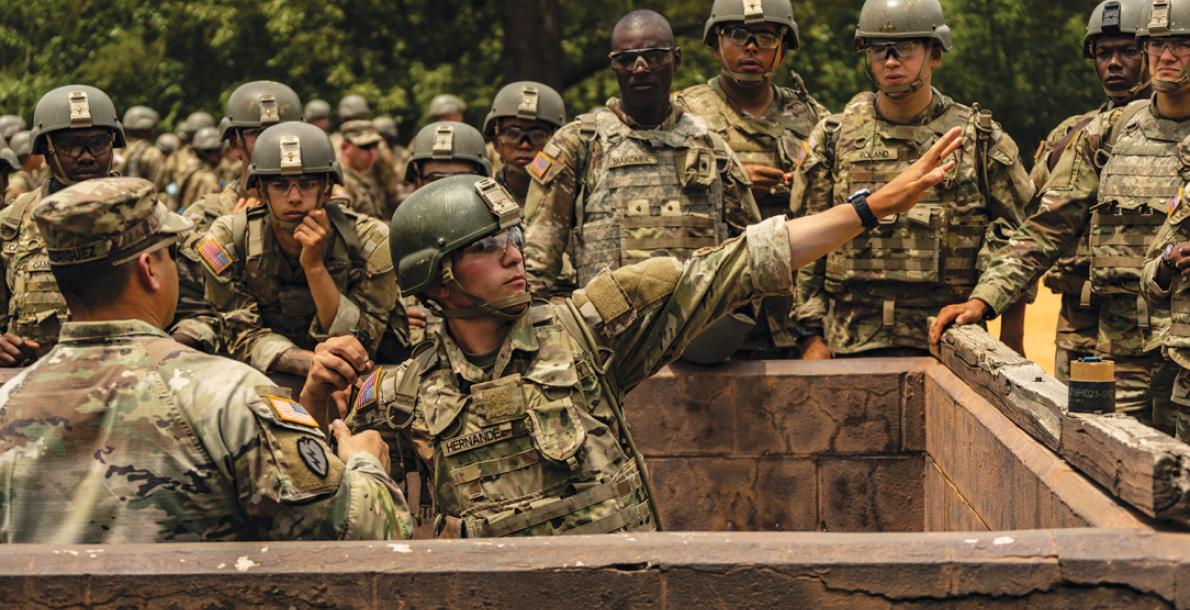 A trainee learns to throw a grenade during Basic Combat Training at Fort Jackson, South Carolina. (Credit: U.S. Army/Robin Hicks)