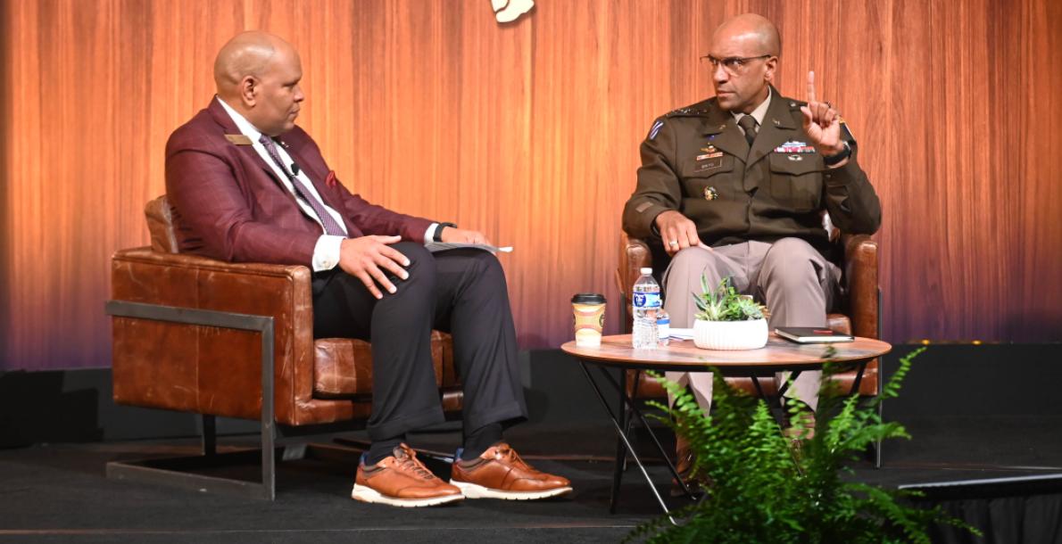 Gen. Gary Brito speaks on March 28 during a fireside chat at the Association of the U.S. Army’s Global Force Symposium and Exposition in Huntsville, Alabama.