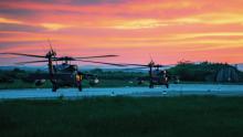 Helicopters on runway