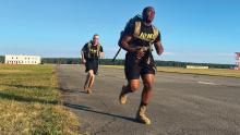 Soldiers with the 5th Battalion, 7th Air Defense Artillery Regiment, take on a ruck march while deployed to Slovakia. (Credit: U.S. Army/Lt. Emily Park)