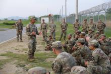 Command Sgt. Maj. Ely Capindo, of the 11th Engineer Battalion, 2nd Infantry Division Sustainment Brigade, leads a leader development session with the battalion’s newly promoted sergeants in South Korea.