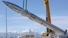 With Denali mountain as a backdrop, a ground-based interceptor missile is emplaced in its silo at the Fort Greely, Alaska, Missile Defense Complex in 2006. (Credit: Missile Defense Agency)